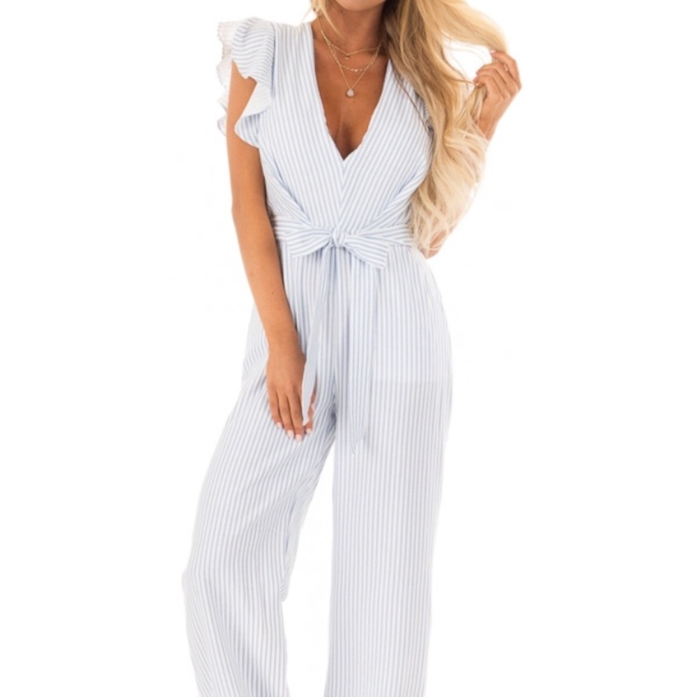 Light Blue Striped Jumpsuit